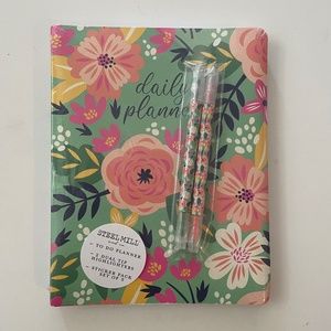 Floral Green Pink Yellow Daily Planner Agenda Diary bundle w/ Markers & Stickers